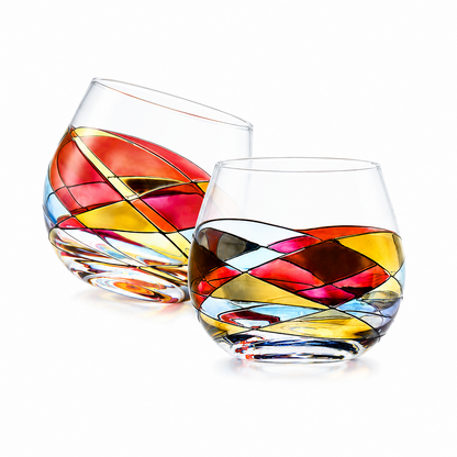 Sagrada Red hand-painted stemless balloon wine glasses, 21 oz, set of 2 – main product photo, Victoria Barcelona