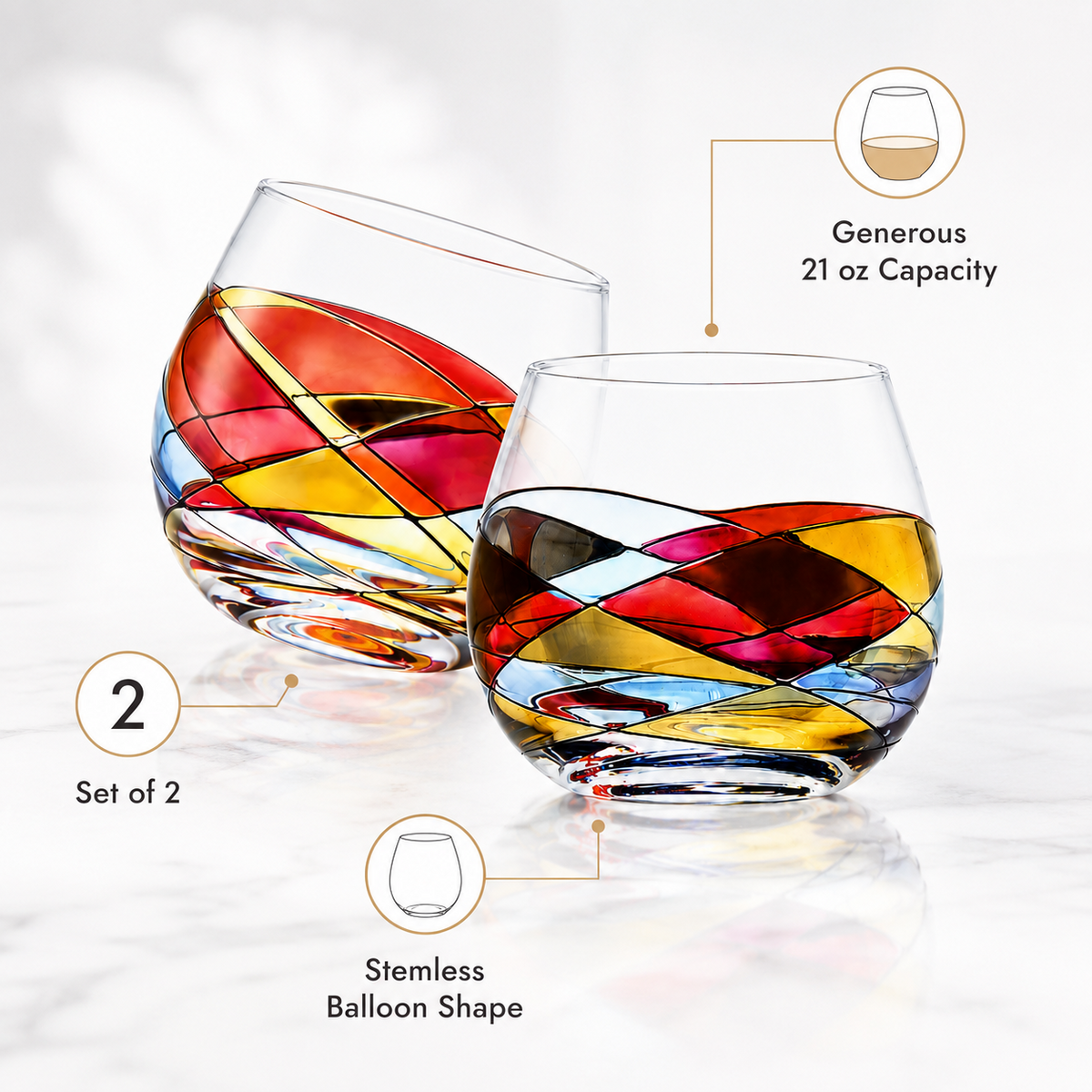 Sagrada Red stemless balloon wine glasses, 21 oz – additional product angle