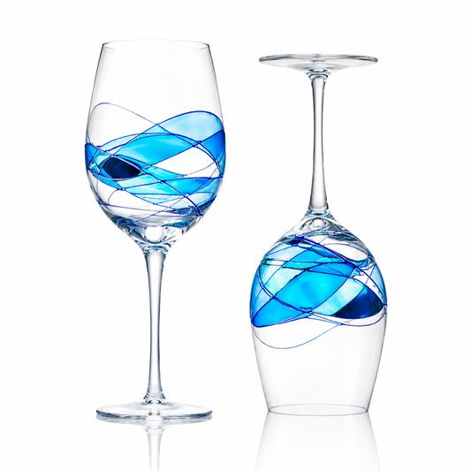 Mediterranean Blue hand-painted large wine glasses, 29 oz, set of 2 – main product photo, Victoria Barcelona