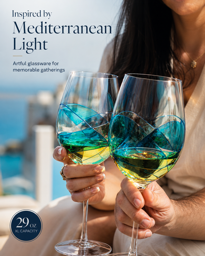 Mediterranean Blue large wine glasses, 29 oz – additional product angle