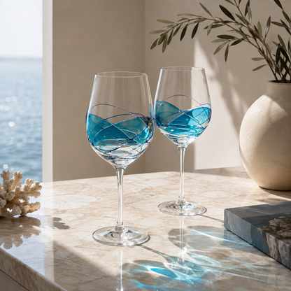 Mediterranean Blue large wine glasses, 29 oz – additional product angle