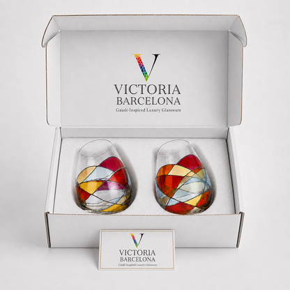 Holiday Founders’ Edition Sagrada Família stemless glasses – Victoria Barcelona gift box with signature blue ribbon