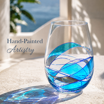 Mediterranean Blue stemless wine glasses, 17 oz – additional product angle