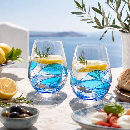 Mediterranean Blue stemless wine glasses, 17 oz – additional product angle