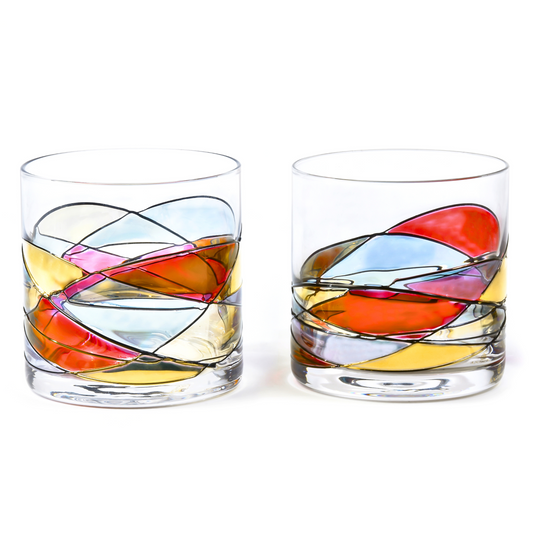 Sagrada Red hand-painted whiskey glasses, 12 oz, set of 2 – main product photo, Victoria Barcelona