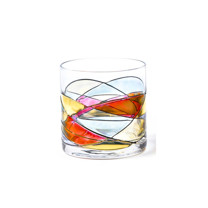 Sagrada Red whiskey glasses, 12 oz – close-up of the hand-painted pattern