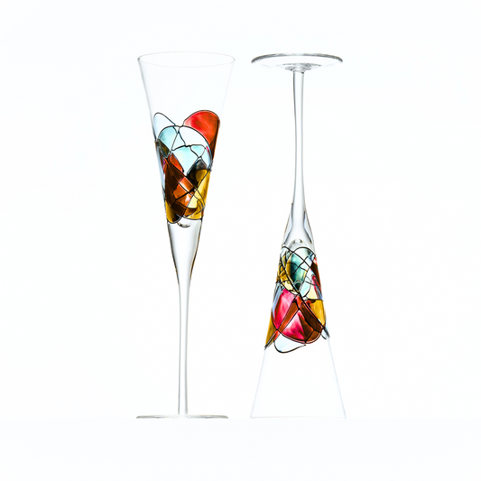 Sagrada Red hand-painted champagne flutes, 12 oz, set of 2 – main product photo, Victoria Barcelona