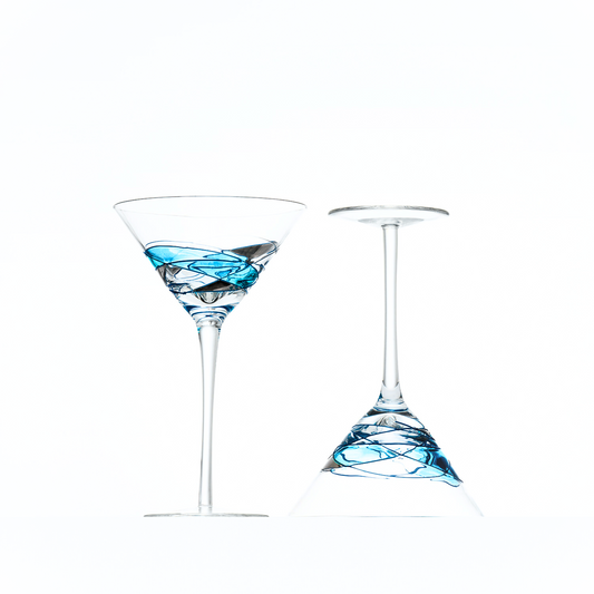 Hand-painted martini glasses – Mediterranean Blue pattern