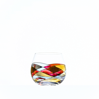 Sagrada Red stemless balloon wine glasses, 21 oz – styled table setting