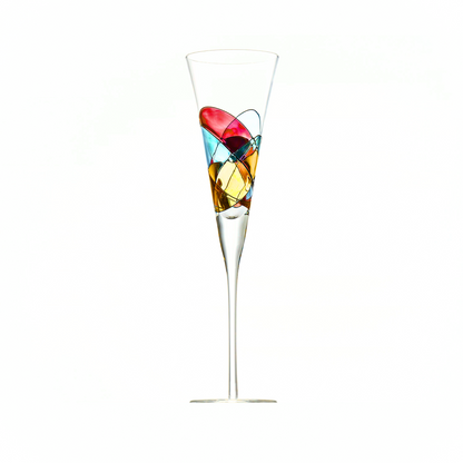 Sagrada Red champagne flutes, 12 oz – close-up of the hand-painted pattern