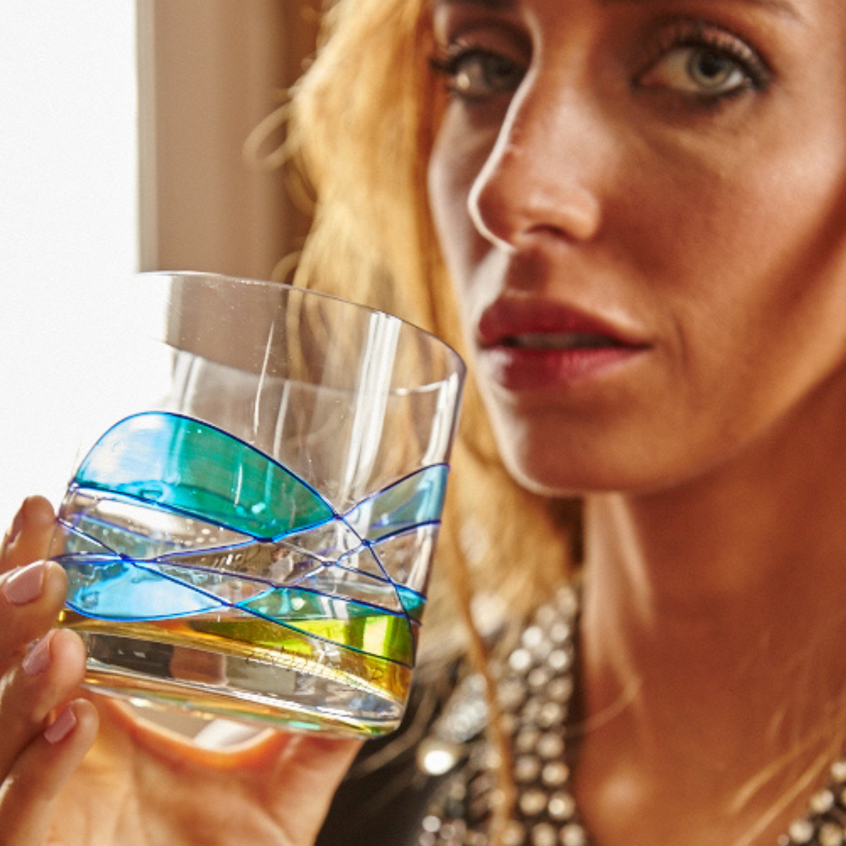 Mediterranean Blue whiskey glasses, 12 oz – additional product view