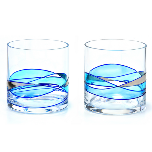 Mediterranean Blue hand-painted whiskey glasses, 12 oz, set of 2 – main product photo, Victoria Barcelona