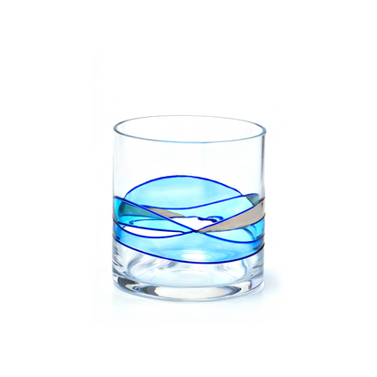 Mediterranean Blue whiskey glasses, 12 oz – close-up of the hand-painted pattern