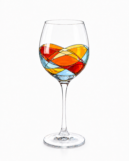 Sagrada Red wine glasses, 14 oz – close-up of the hand-painted pattern