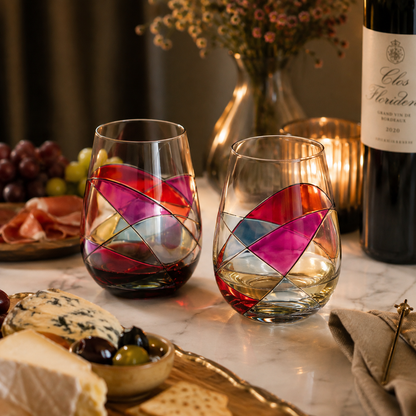 Holiday Founders’ Edition stemless wine glass – evening lifestyle setting